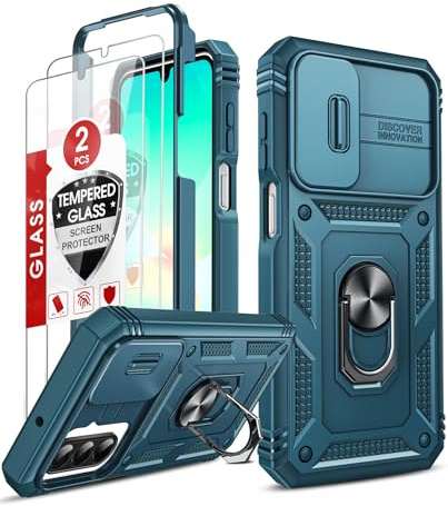 LeYi Objektivschutz Hülle für Samsung Galaxy A26 5G Handyhülle [2 Glasfolie Schutzglas] Hybrid Kratzfest Schutzhülle Ringhalterung Cover Outdoor Kamera Schutz A 26 Case Halter Handy Hüllen Blau