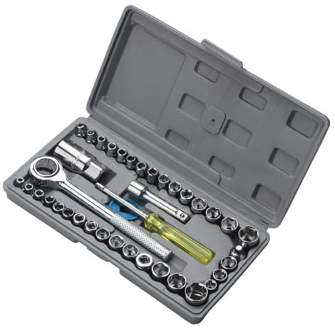40-Piece 3/8-Inch Ratchet Socket Wrench Set with Storage Case, Includes 1/4-Inch & 3/8-Inch Drive SAE and Metric Sockets, Spinner Handle and Extension Bar for Auto Repair and Home Maintenance