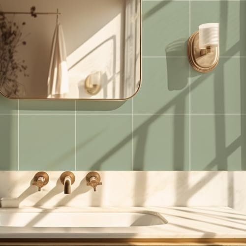 25PCS Neukids Sage Green Tile Stickers Textured Kitchen Peel and Stick, Sage Green Kitchen Bathroom Tile Stickers, Wall Bathroom Toilet Laundry, RV, Fireplace Backsplash Self Adhesive