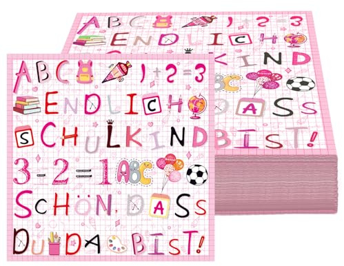 Servietten Einschulung Schulkind Papierservietten 40 Stk 33x33 cm | Bunte Servietten für Mädchen & Jungen, ideale Tischdeko zum Schulanfang und für die Einschulungsfeier