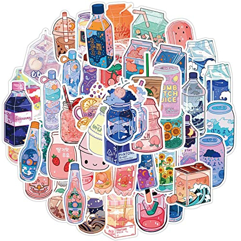 50Pcs Cute Vsco Stickers Beverage Aesthetic Vinyl Waterproof Stickers for Water Bottles Laptop Scrapbook Phone Luggage Skateboard Girls Pink Animal Trendy