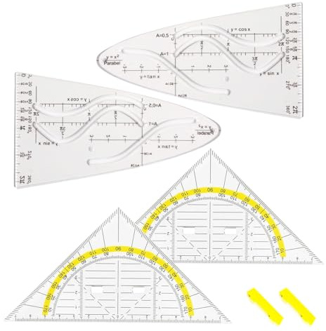 Geodreieck Set, 4 Stück Parabelschablone Mathe, Parabel Lineal, Geodreieck Flexibel, Kunststoff Geodreieck, Zeichendreieck Geeignet, Geodreieck mit Griff, für Studenten Büro Designer Malerei