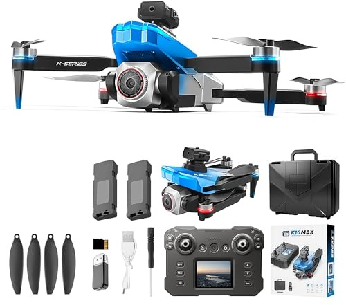 RC Drone with Screen Display Remote Control, 1080P Dual Camera, Speed Adjustment, Altitude Hold, One-Key Takeoff, 3D Flips, 2 Batteries, Hovering, Brushless Motor, APP Control, Plane Copter, LED Lights, Adult Beginners FPV Quadcopter Airplane Helicopter