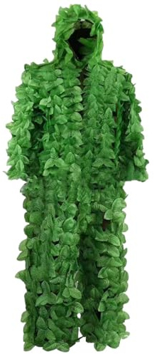 Ghillie - Traje de camuflaje verde bosque para hombres con movimiento silencioso, equipo de caza en el bosque | Traje Gilly para fotografía de naturaleza, observación de aves, Halloween, habitación de
