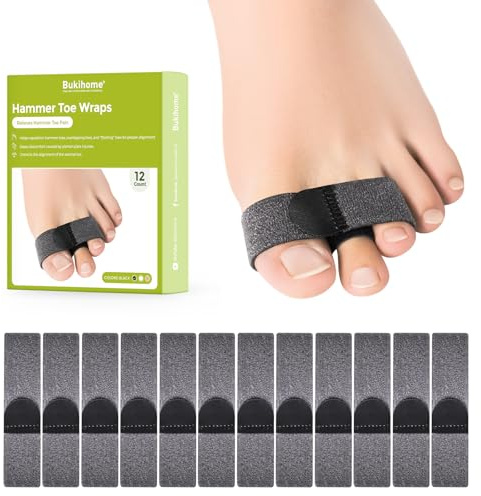 Bukihome Hammer Toe Straightener - Corrector de dedos para hombres y mujeres – Realign Bent, Curled, Crooked, Garra, Martillo Toes (Gris oscuro, 12 unidades)