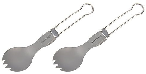 Healifty 2pcs Titanium Folding Sporks Camping Cutlery Portable Eating Tools Kitchen Utensils for Outdoor Hiking