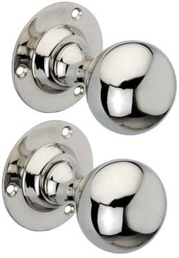 Infinity Decor Vintage Traditional Style Solid Brass Ball Mortice Door Knobs Pair 45mm Pull Handles in Polished Nickel - Suitable for Interior and Exterior Doors