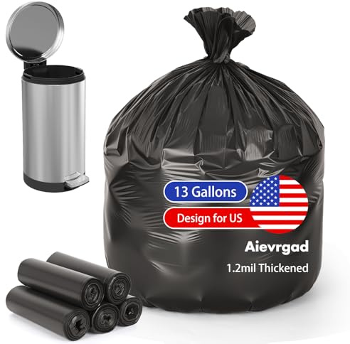 Aievrgad 13-Gallon compostable Trash Bags: 50 Count Biodegradable Garbage Bags for tall kitchen trash can Liner, Thick Unscented, Tear & Leak Proof for Food Waste/bathroom/Garden, Black
