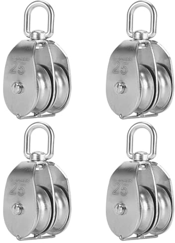 Industrial M25 Double Pulley Set, 4 Stainless Steel Swivel Pulleys for Heavy Lifting, Rigging Hardware with Fixed Eye