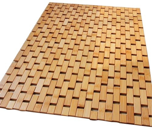 Tappetino da bagno ecologico in bambù naturale, ad asciugatura rapida, antiscivolo, per doccia e spa, con fori di drenaggio, tappetino da bagno in legno non assorbente, colore: giallo, 40 x 60 cm