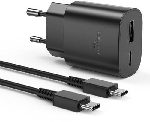 Chargeur Charge Rapide,25W Chargeur USB C Rapido à Double Porte pour Galaxy S22/S22 Ultra/S21 FE/S20/S10/S9/A13,Chargeur Rapide Sumsang avec Type C Cavo