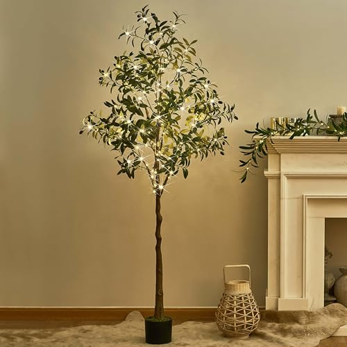 Hairui Baum Lichter Künstlicher beleuchteter Olivenbaum 6FT 300L Warmweiß Künstliches Grünpflanzen mit Lichtern für die Dekoration der Hochzeitsfeiertagsfeier