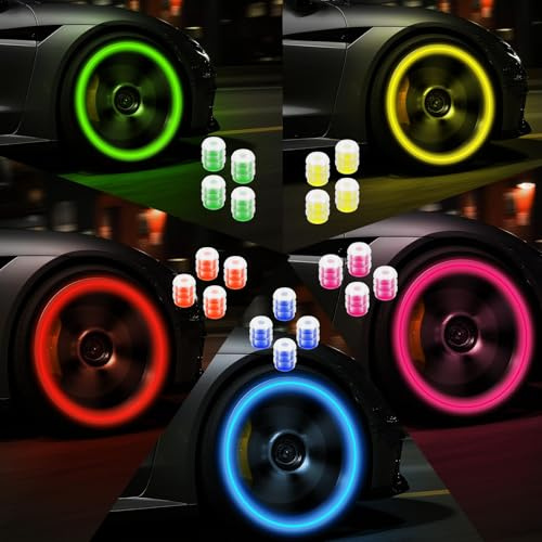 Universal Glow in The Dark Tire Valve Caps, 5 Colors Fluorescent Dust Cover for Car SUV Truck Motorcycle Bike Bicycle Tyre Decoration (20 pcs)