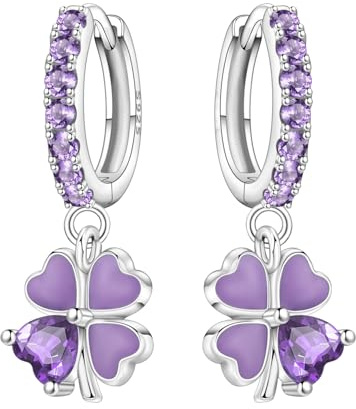 MISEFF Pendientes colgantes de plata 925, mariposas y flores y diseño de hojas - regalo de joyería de moda para orejas sensibles, talla única, Plata de ley, Circonia cúbica