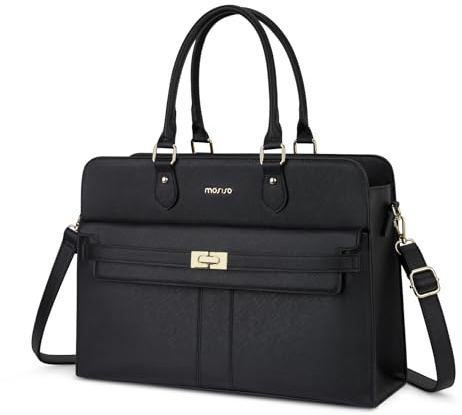 MOSISO 15,6 pollici Borsa Tote Laptop Donna Impermeabile Pelle PU Laptop,Borsa Tote con Scomparto Laptop Lavoro Grande Capacita,Borse Tracolla, Bag con Manico Superiore, Borse Lavoro Insegnanti, Nero