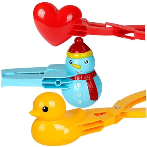 Muzrunq Schneeball-Spielzeug, 3 Stück/Set, Schneemann, Herz, Ente, Schneeball-Maker, niedliche Schneeformen, Winter-Former, lustige Clip-Zange für Outdoor-Spiele, Kampfspiele