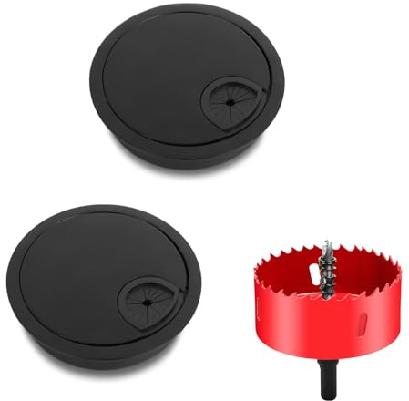 Desk Cable Grommets Black, Cable Wire Grommet Zinc Alloy, Wire Cable Hole Cover with Hole Saw, for Office Computer Desk 80mm (Black-2pcs)