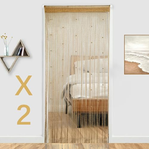 Vagasi Paquete de 2 cortinas de cuentas de cristal para puertas de 39 x 79 pulgadas, cortinas de cuerda de 30 cuentas, mosquiteras, divisiones, cortina de armario, decoración colgante para sala de