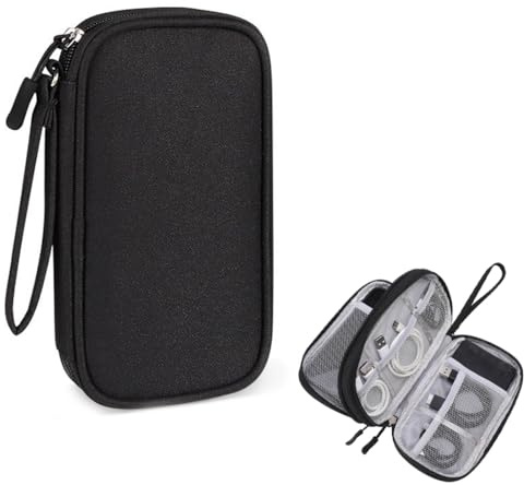 BCHKO Organizador de Cables para Viaje Doble Capa Impermeable Negro. Estuche Electrónico Portátil para Cargadores, Auriculares y Accesorios Esenciales de Viaje.