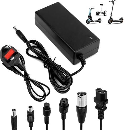 29.4V 2A Electric Scooter Charger, Universal lithium Batterie Hoverboard Charger with 6 Connectors for Xiaomi Nine-bot Scooters, E-Scooter, Electric Bike, Drift Boards, Mobility Scooter