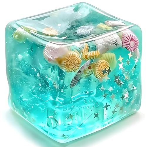 Eiswürfel-Stressball, klares Stressabbau-Quetschspielzeug, Stressball mit Meeresmotiv, weiches Gummi-Zappelspielzeug, 5, 5 cm großer Eiswürfelball