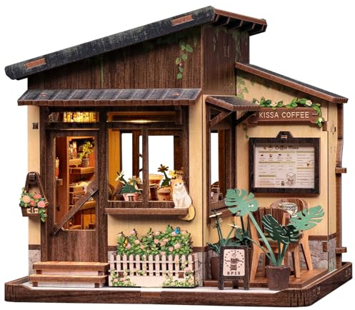 Fsolis Maison Miniature Japonais, Book Nook DIY en Bois pour Adulte | Puzzle 3D à construire pour décorer une étagère ou une bibliothèque, sur le thème d’une maison japonaise miniature.