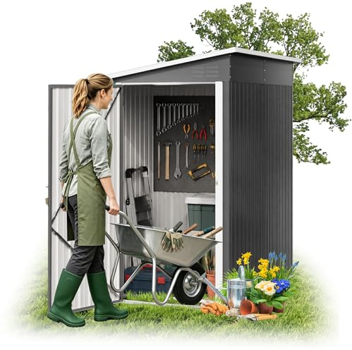 UISEBRT Capanno in metallo, 4 m³, 192 x 132 x 185 cm, resistente alle intemperie, con tetto inclinato e aperture di ventilazione, casetta da giardino chiudibile per attrezzi da giardino, attrezzi e