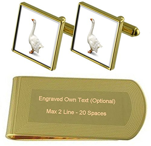 Select Gifts Gans Gold-Manschettenknöpfe Geldscheinklammer Gravur Geschenkset