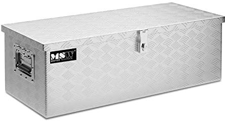 MSW Alubox abschließbar Werkzeugkasten ATB-765 Deichselbox 48 L Transportbox Metallbox mit Deckel Riffelblech 76,5 x 33,5 x 24 cm Aluminiumbox