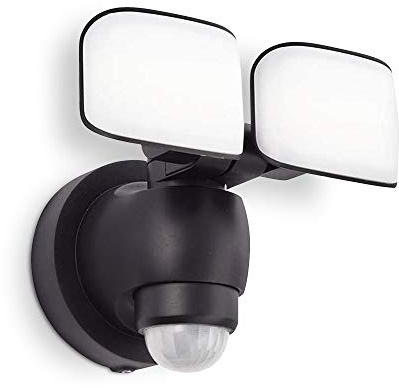 National Lighting Twin LED PIR Floodlight - IP44 Rated Outdoor Security Lights with Motion Sensor - Mains Powered Flood Lights Adjustable Double Head - 2 x 10W SMD LED 6000K Daylight White (Included)