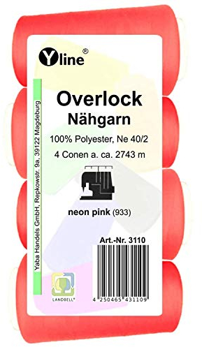 4 Stück Spulen Overlock - Nähgarn, neon pink, a. 2743 m, NE 40/2, 100% Polyester, Nähfaden, Nähmaschinen Garn, (0,01 € / 10 m), 3110