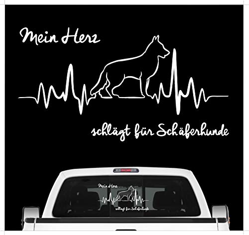 siviwonder Deutscher Schäferhund Aufkleber Auto Herz Heartbeat Hundeaufkleber Hunde Folie Farbe Weiss, Größe 60cm