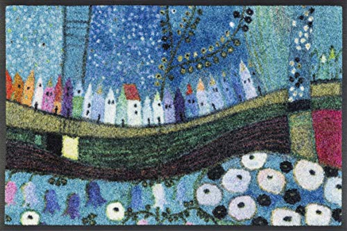 Wash+Dry Alfombra Stadt in Blau 40x60cm, Adecuada para Interiores y Exteriores, Lavable