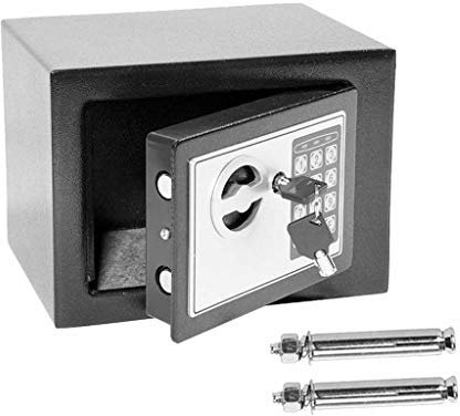 4.6L Digital Steel Safety Box Safe Electronic Security Coffer Safety Deposit Box 2 Manual Override Keys-Protect Money with Keypad Idea for Home Office Cash Money Passports Grey