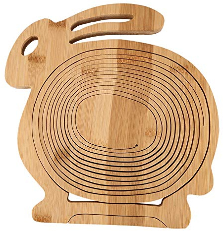 Faltkorb Hase, Klappkorb aus Untersetzer Schneidebrett, natürlich braun Obsthalter, Obstschale, Obstständer, Faltkorb, Bananenständer, Dekoschale,rabbit