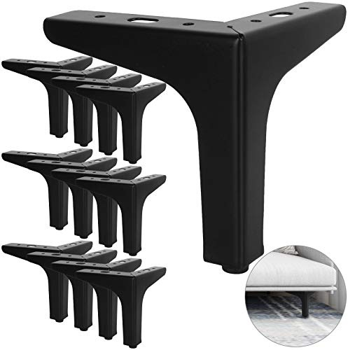 MIVIDE 12Pack Metal Furniture Sofa Legs, 5inch Modern Style Furniture Triangle Sofa Legs Feet, Metal Cabinet Legs Replacement Black for Cabinet Cupboard Sofa Couch Chair Ottoman
