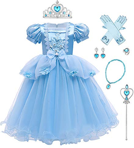 IWEMEK Mädchen Aschenputtel Kostüm Cinderella Prinzessin Kleid + Zubehör Märchen Cosplay Halloween Karneval Kostüme Weihnachten Festkleid Verkleidung Party Outfits #A: Cinderella Set 11-12 Jahre
