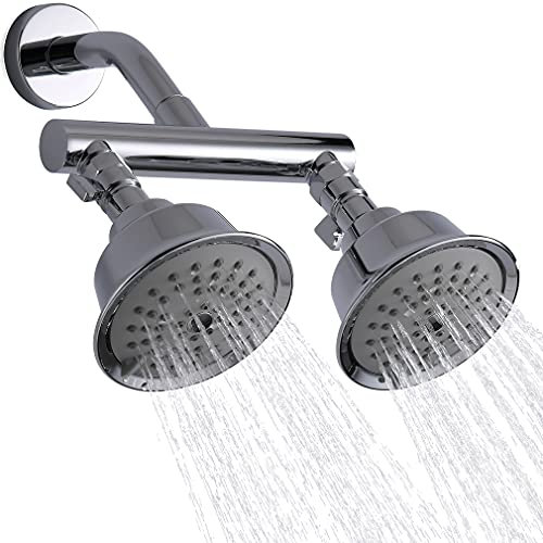 KAPHOME Pommeau de douche double avec valves d'arrêt de douche, 2 pommeaux de douche pour le bain, double pommeau de douche haute pression 3 fonctions, chromé