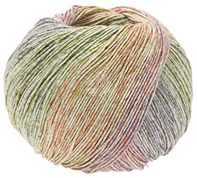 Lana Grossa Solo Lino Print 156 - Graubeige/Senfgelb/Lachs/Grau