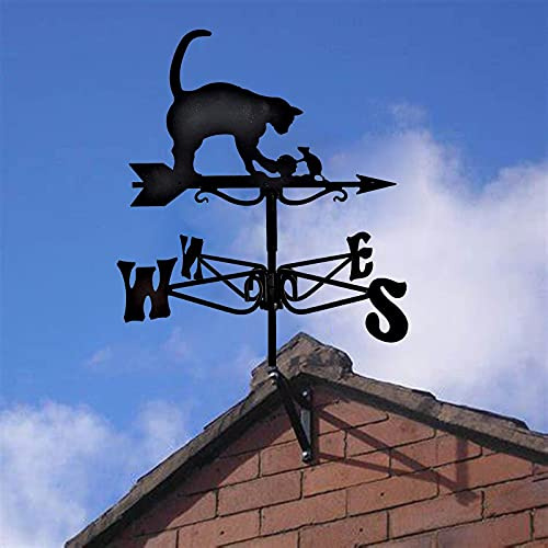 XRDSHY Girouette Chat, Touche Météo avec Monture De Toit Style, Acier Inoxydable Avion Animal Motif Extérieur Weatherervane, pour Le Jardin Girouette,Cat and Mouse