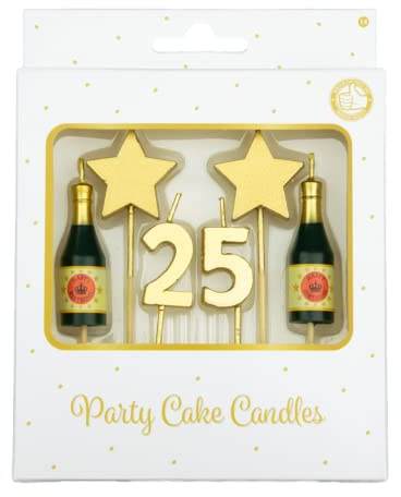 PD-Party - Geburtstagskerzen für Kuchen & Torten - Geburtstagsdeko - Goldene Kuchenkerzen für Geburtstagsfeiern von Kindern & Erwachsenen - Zahlenkerzen - Nummer Kerze - Größe 3 x 9 x 1 cm - 25 Jahre