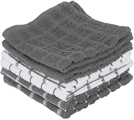 Ritz Juego de paños de Cocina a Cuadros de Rizo: Altamente absorbentes y súper Suaves, 100% algodón, paños de Limpieza duraderos para Limpiar mesas y encimeras, Paquete de 6, Color Gris