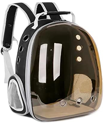Katzen-Rucksack, groß, durchsichtig, tragbar, belüftet, Tragetasche für Katzen, kleine Hunde, Outdoor, wasserdicht, transparent, atmungsaktiv, Kapsel-Design (braun)