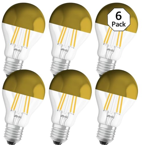 Osram Lamps Filament LED Lampe mit E27 Sockel, Warmweiss (2700K), Birnenform Gold verspiegelt, 4W, Ersatz für 37W-Glühbirne, LED Retrofit CLASSIC A Mirror, 6er-Pack