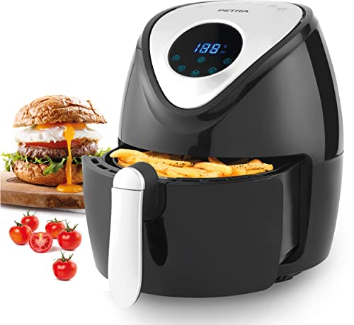 Petra PT4221VDEEU7 Friggitrice ad aria calda 4,5 litri, cestello antiaderente, timer da 30 min, 7 funzioni di cottura, comandi touch, Friggitrice Senza Olio, circolazione rapida del calore, 1300 W