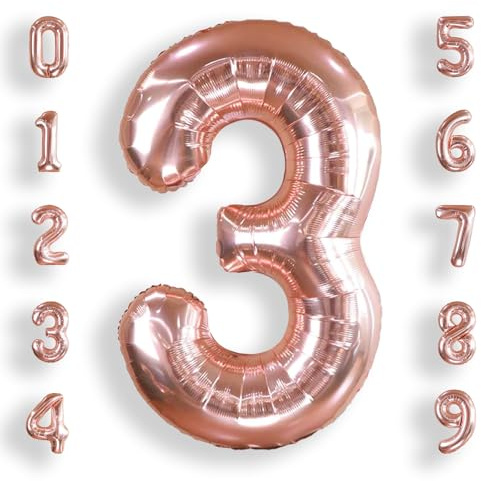 AULE Luftballon Zahl 3 Rosegold 40 Zoll Folienballon 0-60 Geburtstag | XXL 101 cm Rose Gold Luftballon Zahlen Helium Roségold Groß Zahlenballon für Geburtstag Abschluss Jubiläum Dekoration