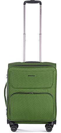 Stratic Bendigo Light+ Koffer Weichschale Reisekoffer Trolley Rollkoffer Handgepäck, TSA Kofferschloss, 4 Rollen, Erweiterbar, Größe S, Grün