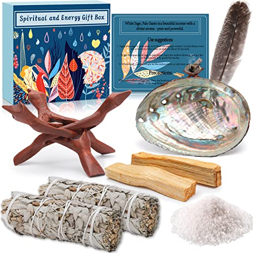Frasheng Räucherset - Weißer Salbei Zum Räuchern X2, Palo Santo X2, Abalone-Muschel - Energetische Reinigung, Beseitigt Negative Energien, Fördert Meditation