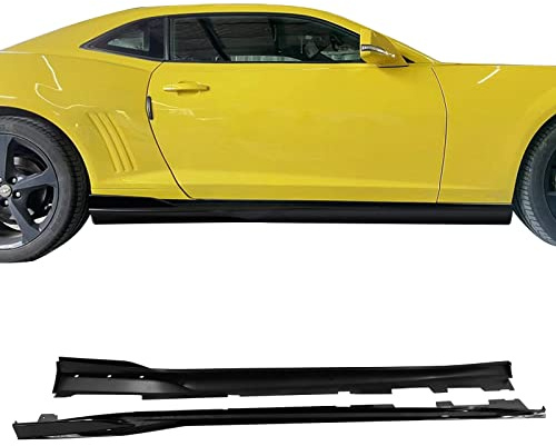 IKON MOTORSPORTS, Side Skirts Compatible with 2016-2024 Chevy Camaro, Rocker Style Gloss Black PP Side Skirt Moulding Rocker Panel Extension Splitters, 2017 2018 2019 2020 2021