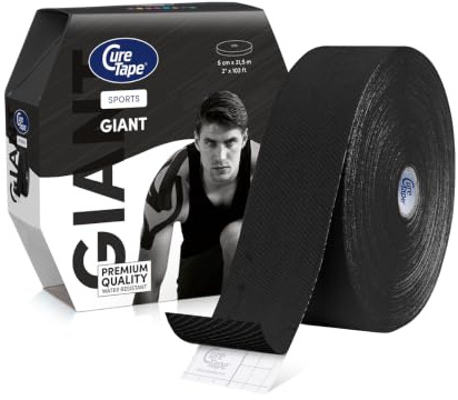 CureTape® Sports Giant Kinesiologie Tape (5 cm x 31,5 m) | Elastisches Kinesiotapes mit +25% Klebekraft | Wasserfestes & Latexfreies Kinesiotape | Sporttape für den Profi | Schwarz